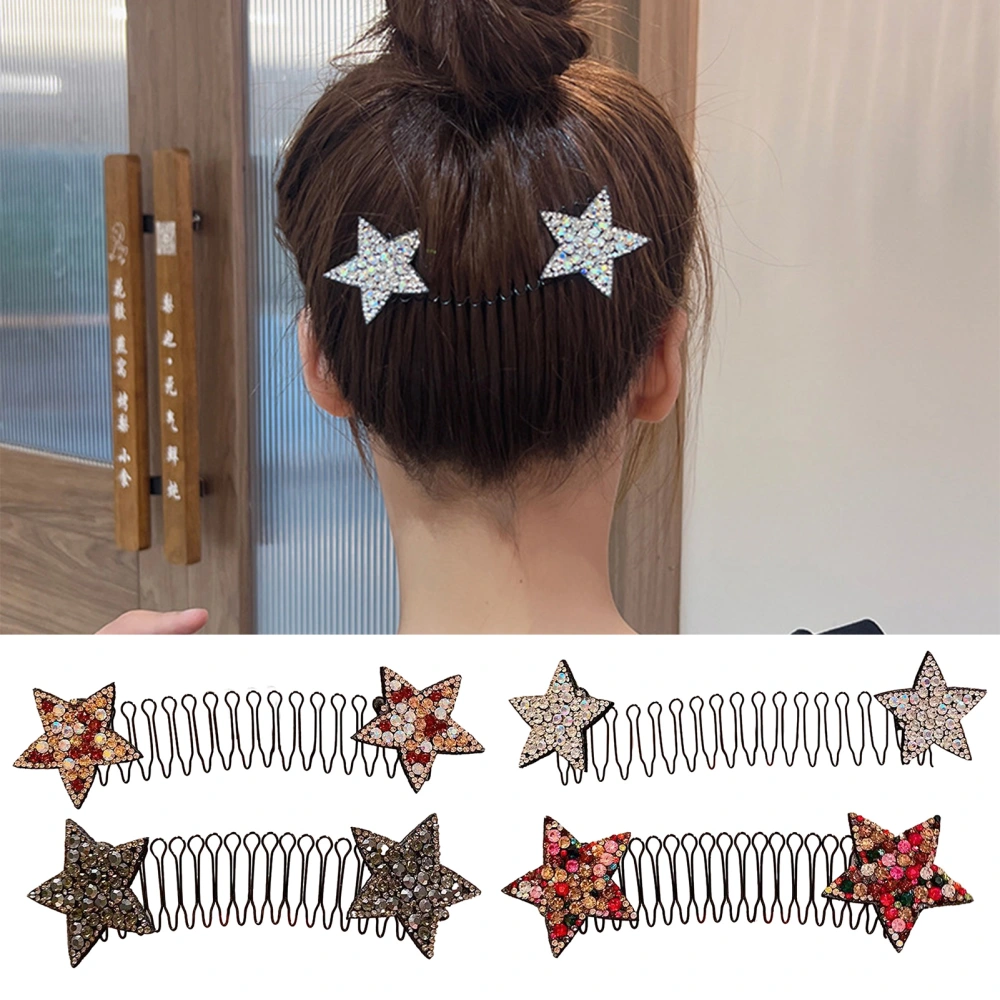 Women Hair Comb Star Shape Shiny Rhinestone Anti-slip Elastic Back Hair Decoration Organization Lightweight Reusable Hair Styling Tool 