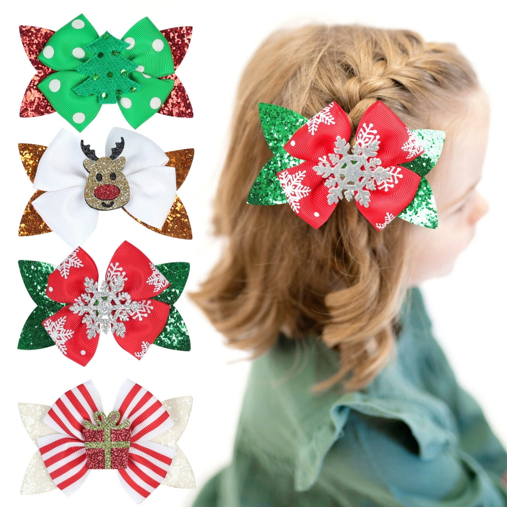 Girls Christmas Hairpin Double Layers Shiny Sequin Bow Anti-slip Festive Colorful New Year Gift Children Hair Accessories 