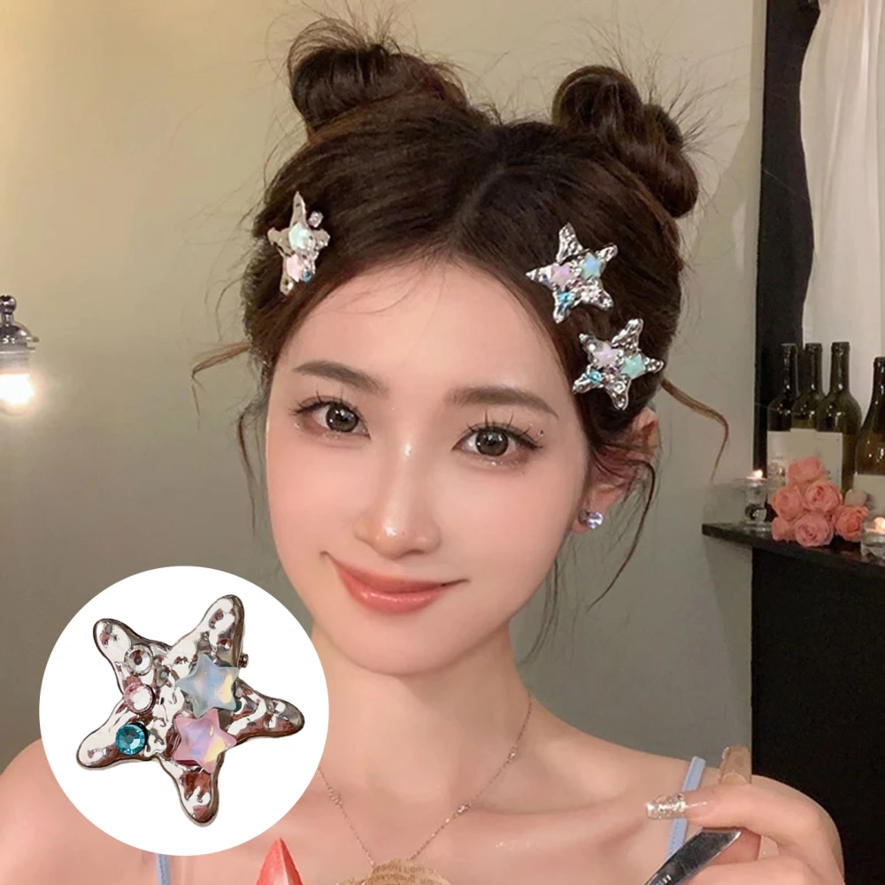 Starfish Shape Metal Hair Clip Shining Rhinestones Inlaid Bangs Side Hair Pin Cute Hair Barrette Hair Accessories