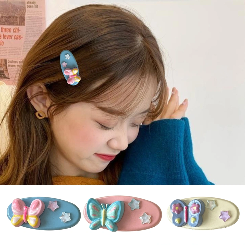 Women Cartoon Hairpin Butterfly Star Decor Sweet Color Smooth Anti-slip Lightweight Oval Shape Side Clips Sweet Girls Hir Decoration Tool Hair Accessories 