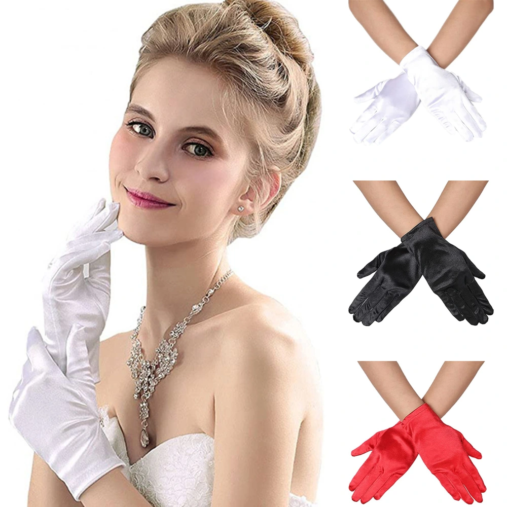 1 Pair of Bridal 4 Side Stretch Matte Satin Dress Gloves Wrist Length Breathable Soft Lace Gloves Fits Dinner Prom/Church/Wedding