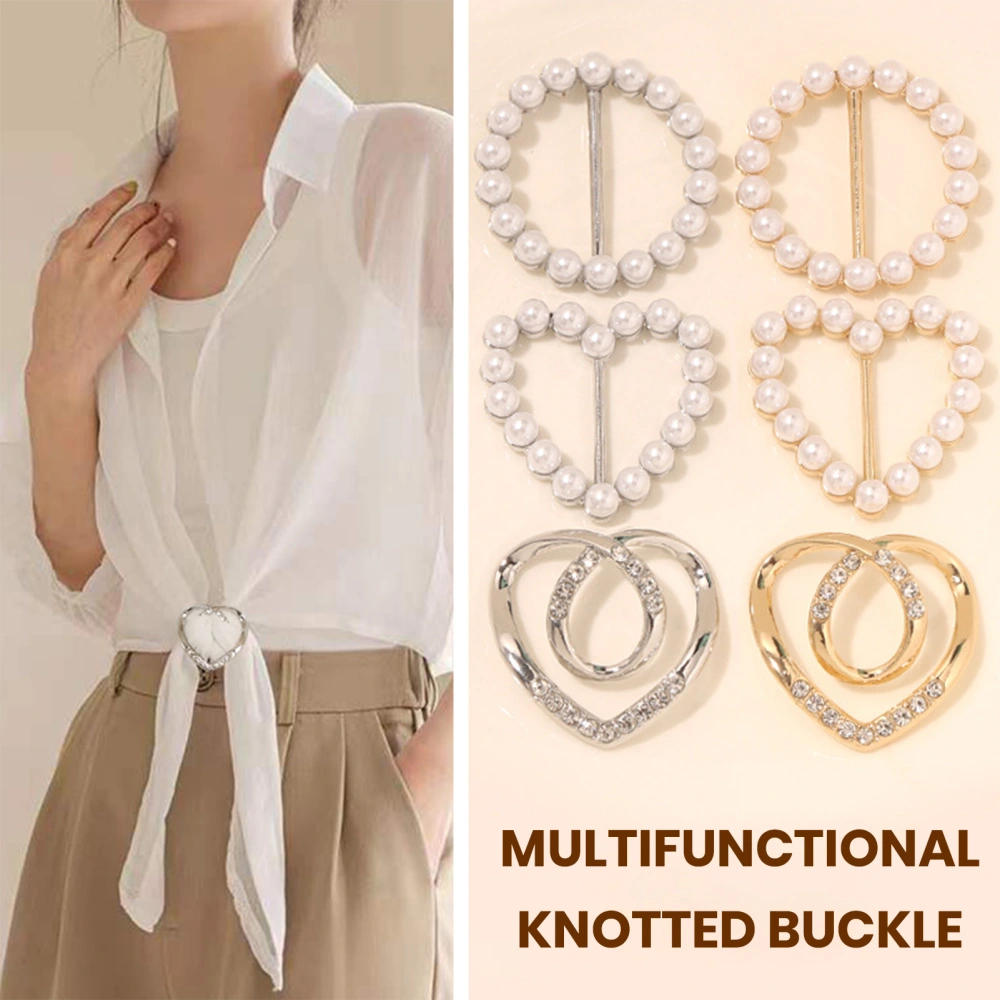 2 Pcs Scarf Buckles Faux Pearl Rhinestone Decor Knot Buckles Corner Knotting Buckles Shirt Knot Fixer Waist Tighting Bottons Clothing Accessories 