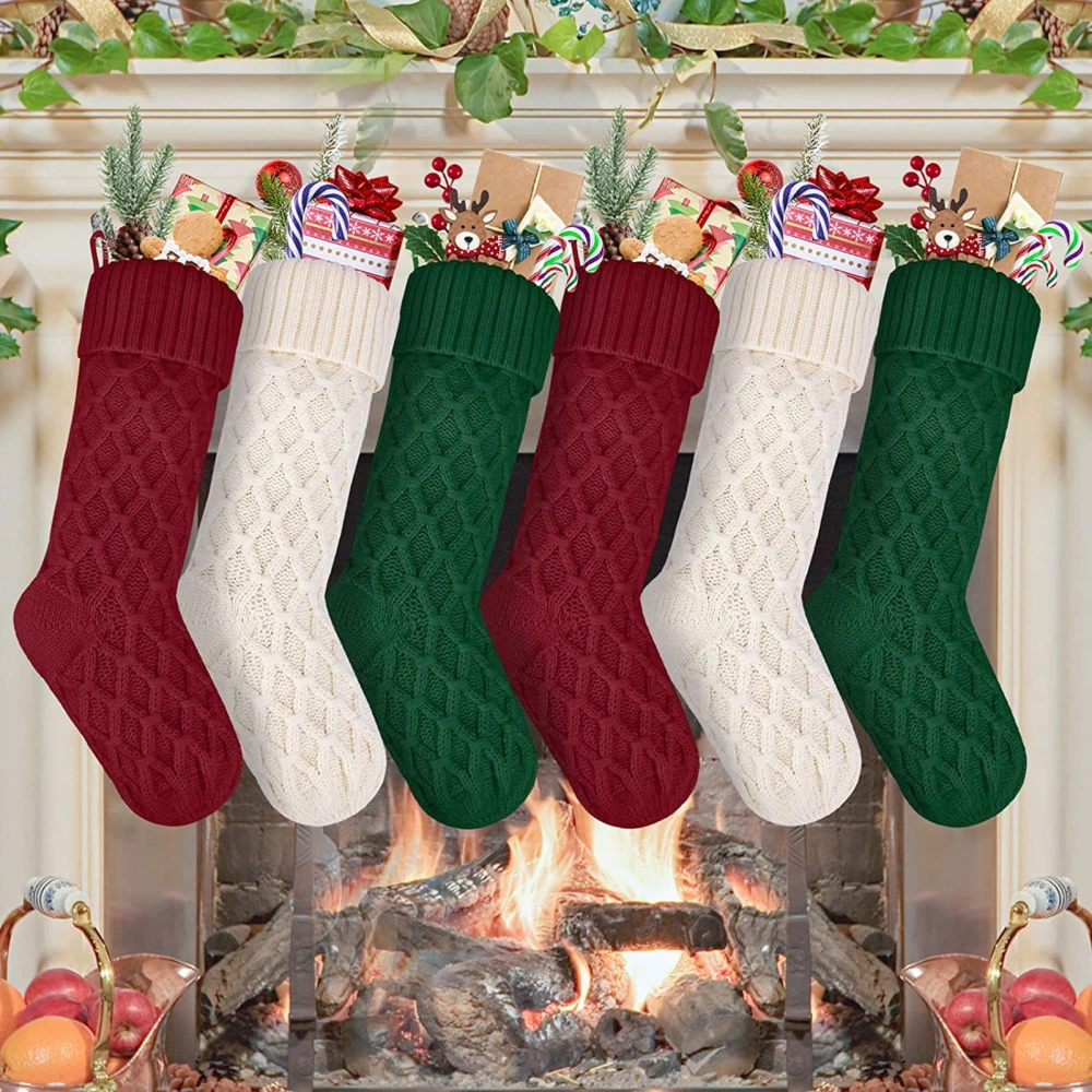 18 Inches Solid Color Christmas Stocking Large Size Rhombic Pattern Candy Gift Soft Woolen Yarn Knitting Sock