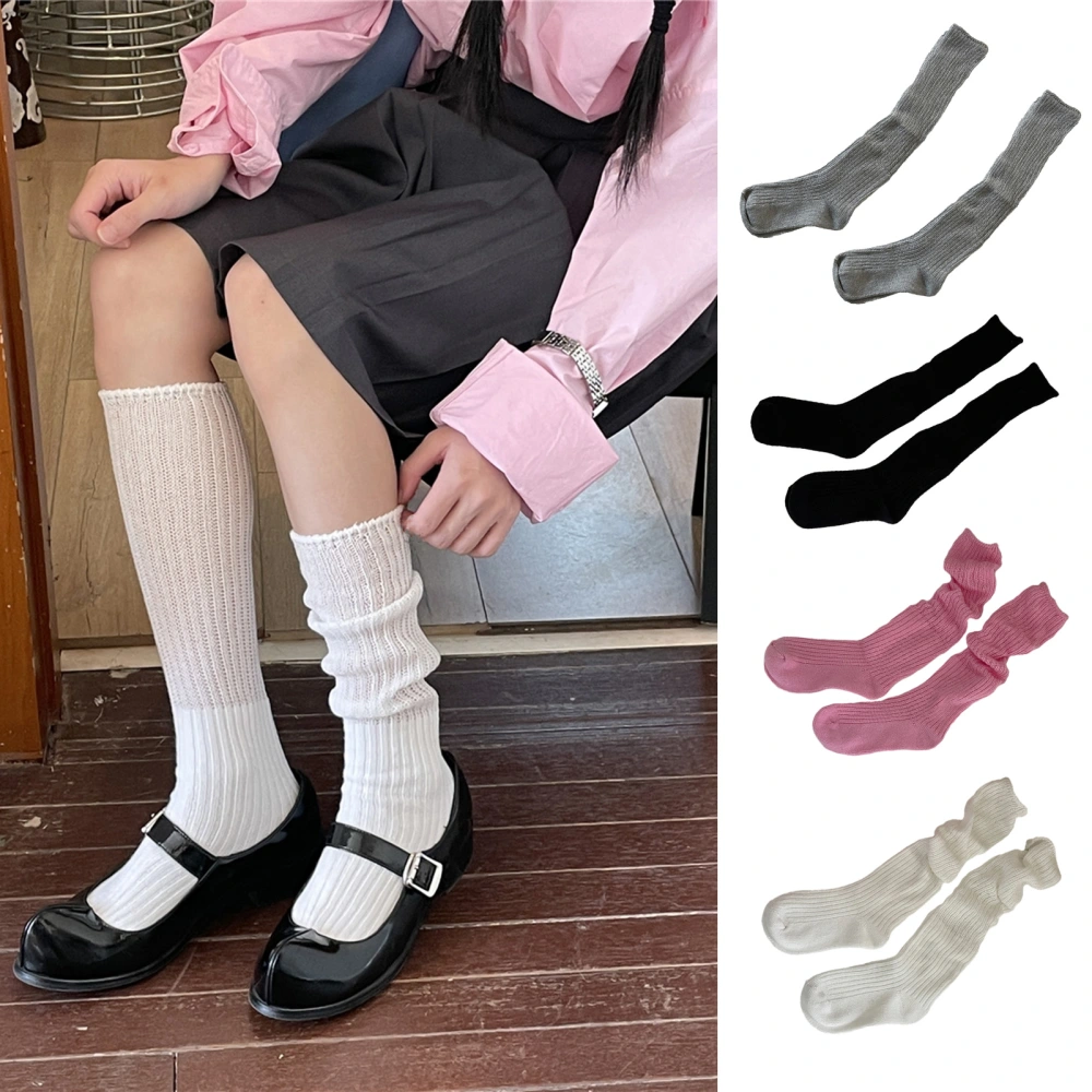 1 Pair Women Winter Long Socks Knitting Calf Socks Solid Color Japanese Style Warm Elastic Anti-slip School Girl Socks Stockings 