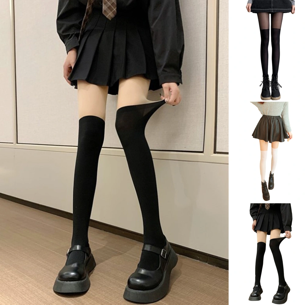 1 Pair Women Stockings High Elasticity Solid Color Over Knee Length Anti-slip Skinny Japanese Style Soft Student Girl Winter Long Socks 