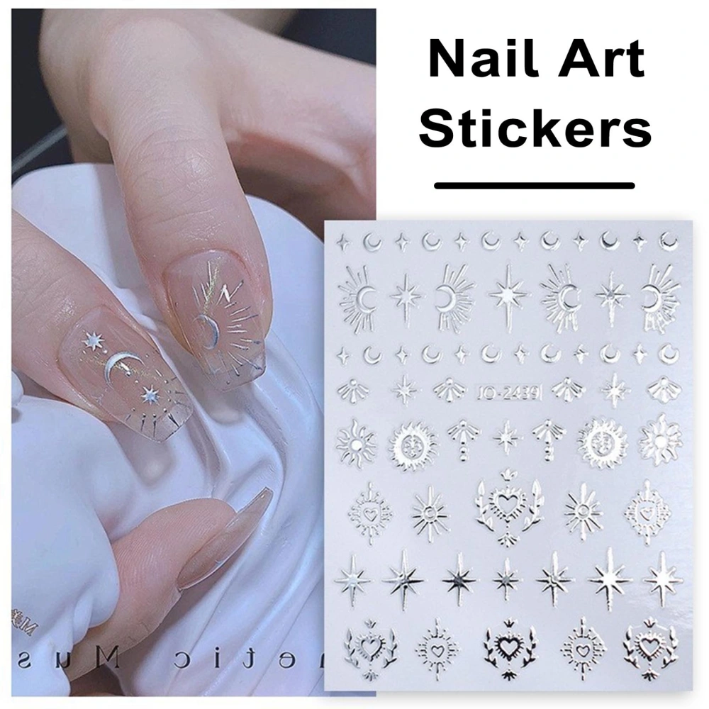 6 Sheets 3D Star Heart Moon Sun Unique Pattern Nail Art Decals Self-Adhesive Nail Stickers Nail Decorations 