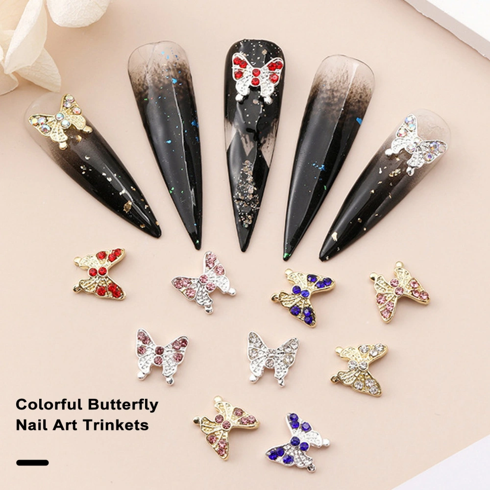 10Pcs Butterfly Nail Charms Shining Rhinestones Inlay Faux Crystal 3D Charms DIY Manicure Accessories Nail Art Jewelry Phone Case Decorations Nail Supplies