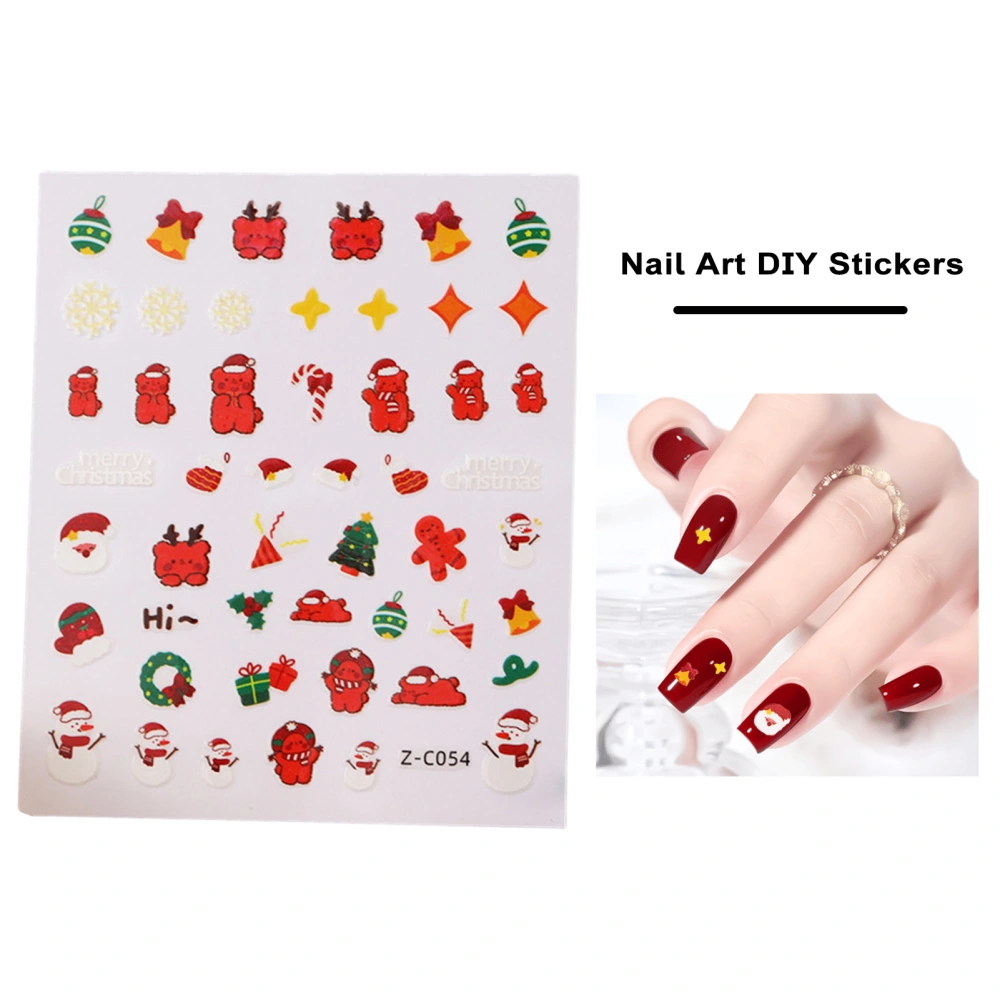 3 Sheets Christmas Nail Art Sticker Cartoon Santa Claus Snowflake Snowman Bell Tree Elk Bowknot Print Self-adhesive Winter Xmas Party Nail Decoration Decal 