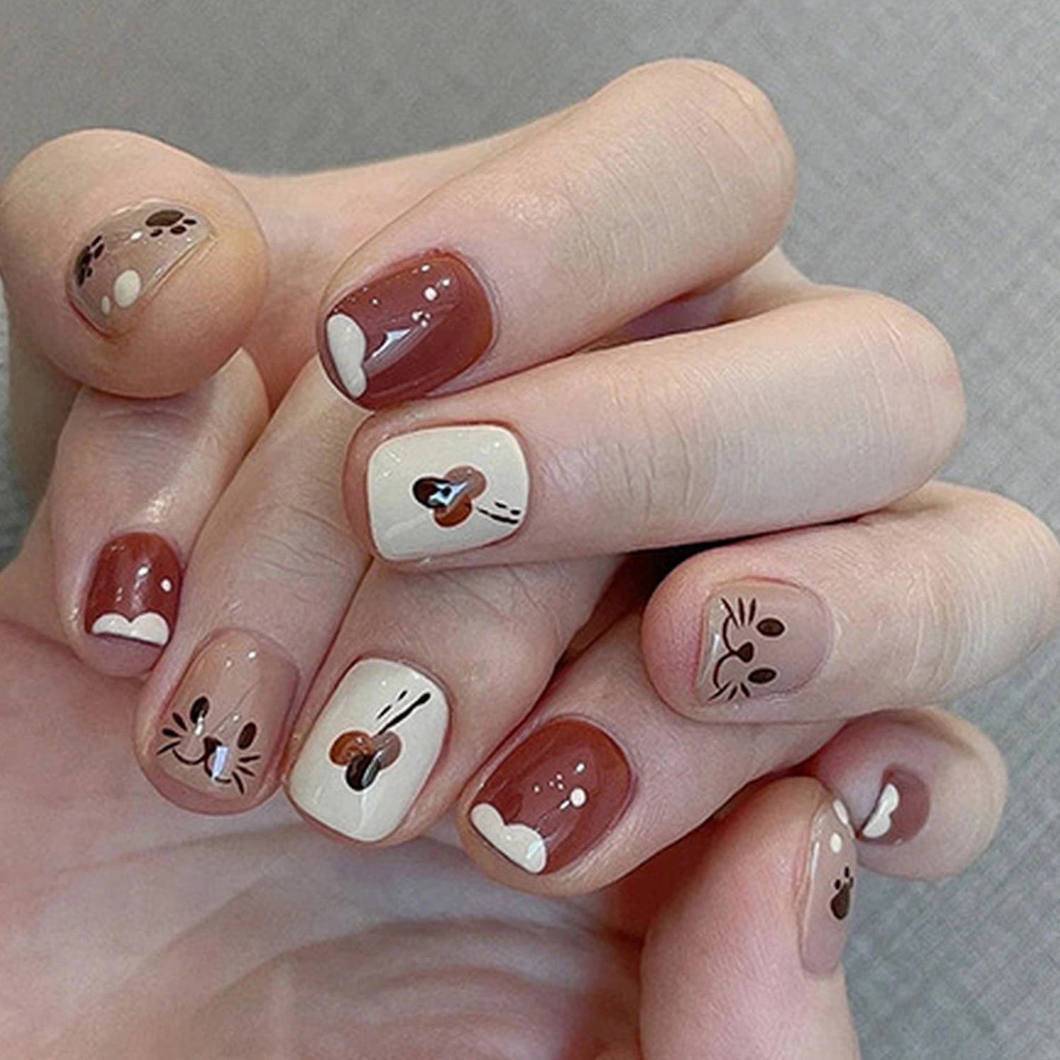 24PCS Press on Nails Cute Cartoon Patterns Fake Nails Full Cover Square False Nails with Glue Nails Art Decoration