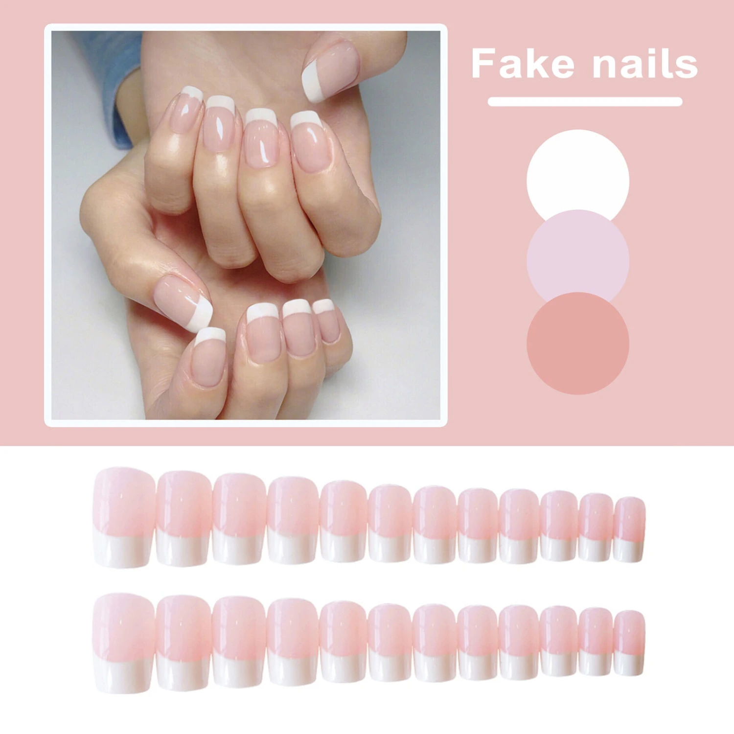 24Pcs Press on Nails with Glue Square Short Glossy Nail Extension Full Cover Women Girls Natural Naked Fake Nails Salon Home Use