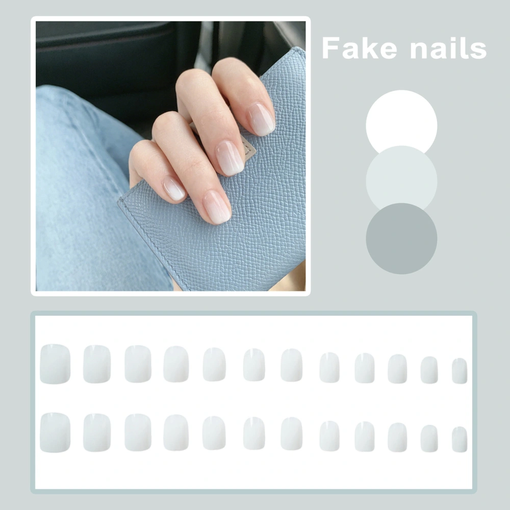 24Pcs/Set Short Press-on Nails with Glue Flat Head White Color Gel Fake Nails Full Cover Wearable False Nails Square Artificial French Tip DIY Manicure Nail Art Kit for Women 