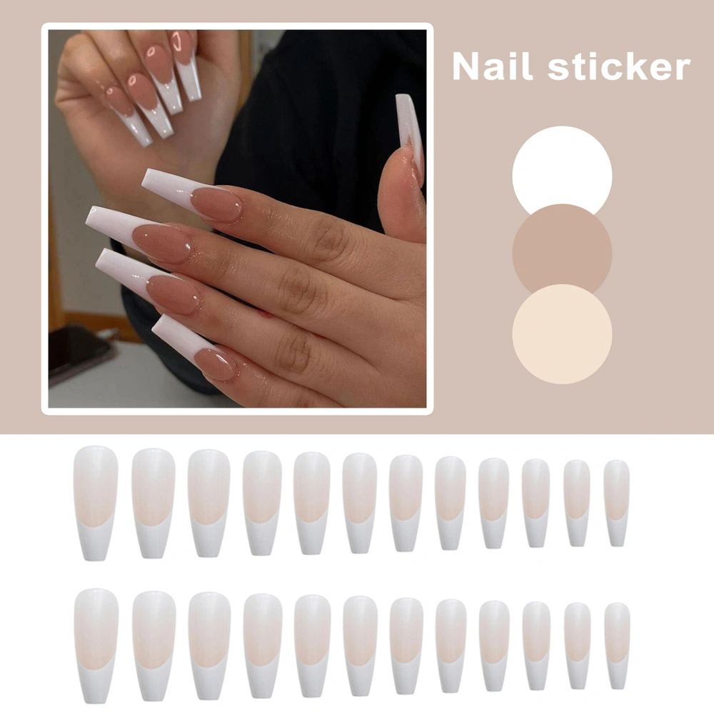 24Pcs/Set DIY Nail Art Kit False Nails Wearable Press-on Nails with Glue Waterproof Gel Fake Nails Full Cover Flat Head French Tips Artificial Nail Accessories for Women Girls