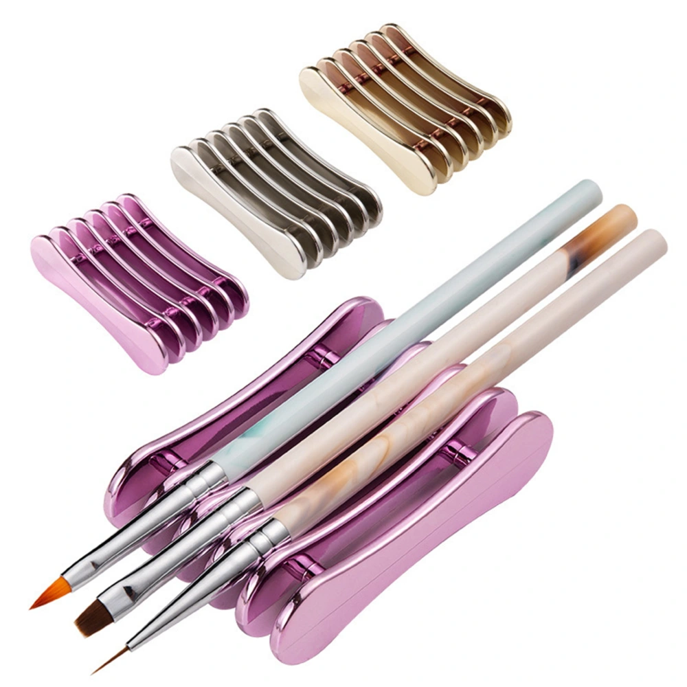 Nail Pen Holder 5-compartment Electroplating Sturdy Structure Durable Space-saving Nail Brush Holder