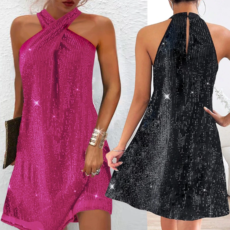 Fashion Elegant Halter Strapless Sexy Sequin Formal Dress