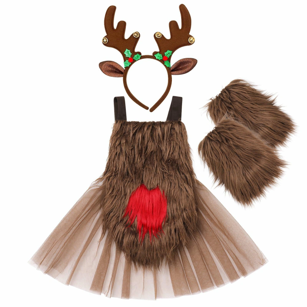 Baby Girls Christmas Outfits Romper with Antlers Headband Leg Warmers