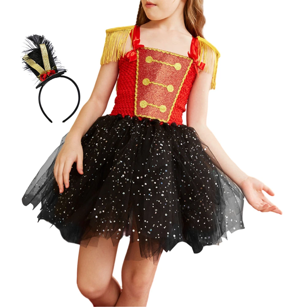 Girls Christmas Soldier Costumes Sequins Tulle Dress Headwear Set