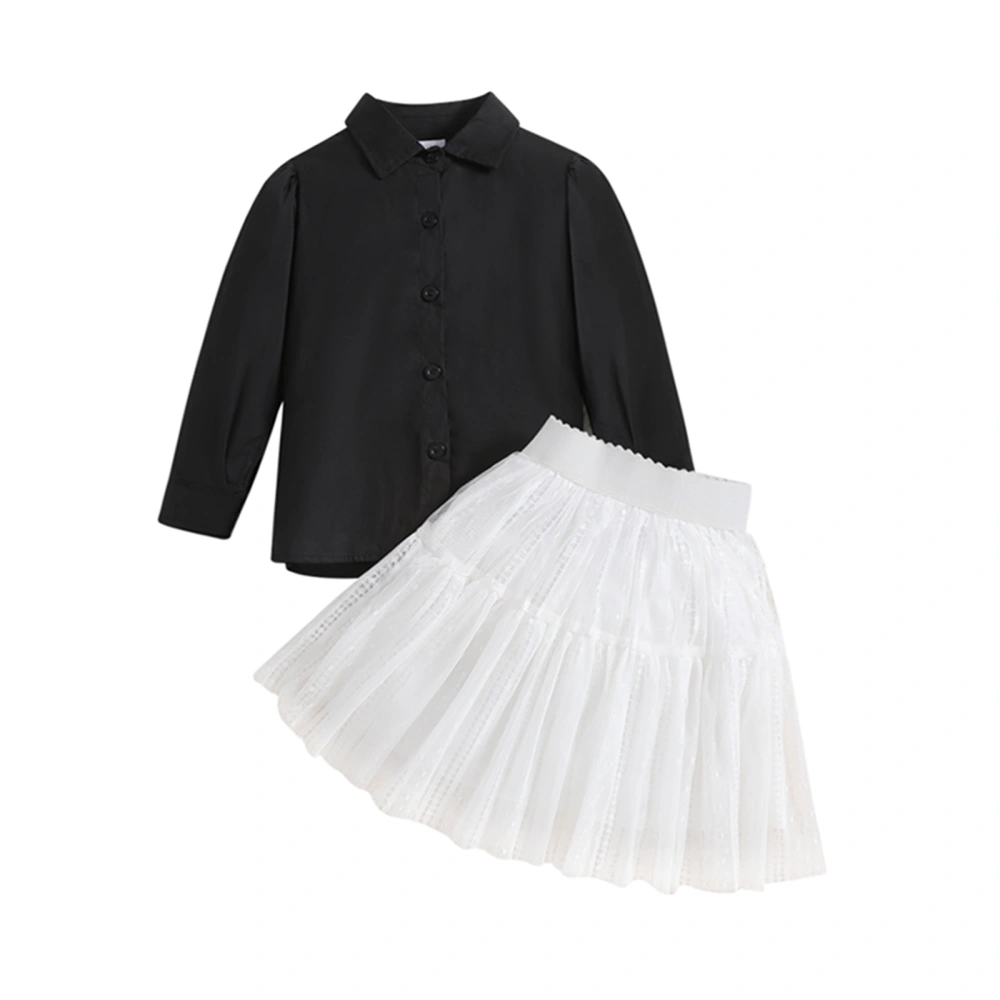 Girls Skirt Outfits Satin Long Sleeve Shirt and Tulle Mini Skirt Set