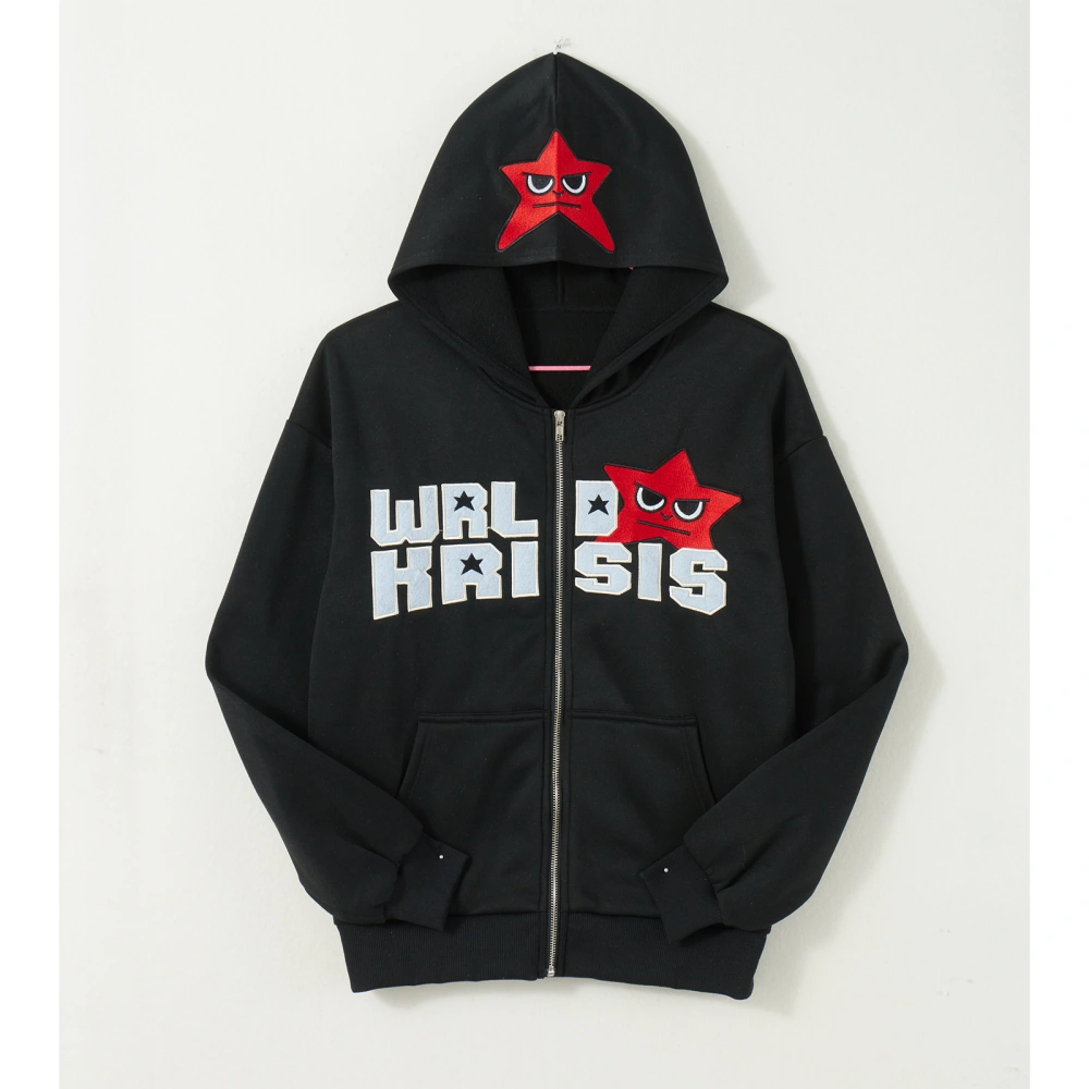 Women's Autumn Long Sleeve Letter Star Print Zip Up Hoodie with Pocket