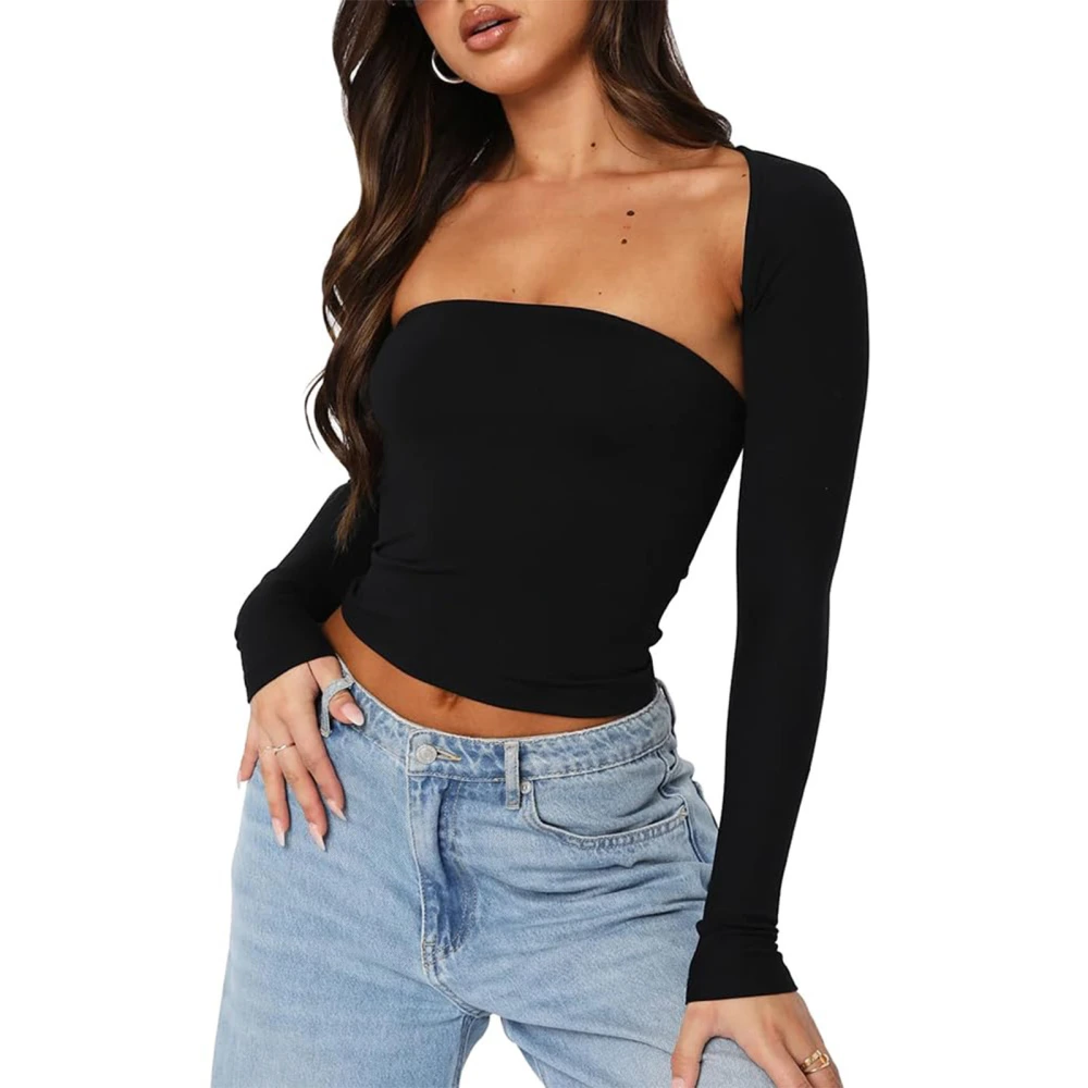 Women's Basic Crop Tops Strapless Tube Tops + Long Sleeve Shrug Set