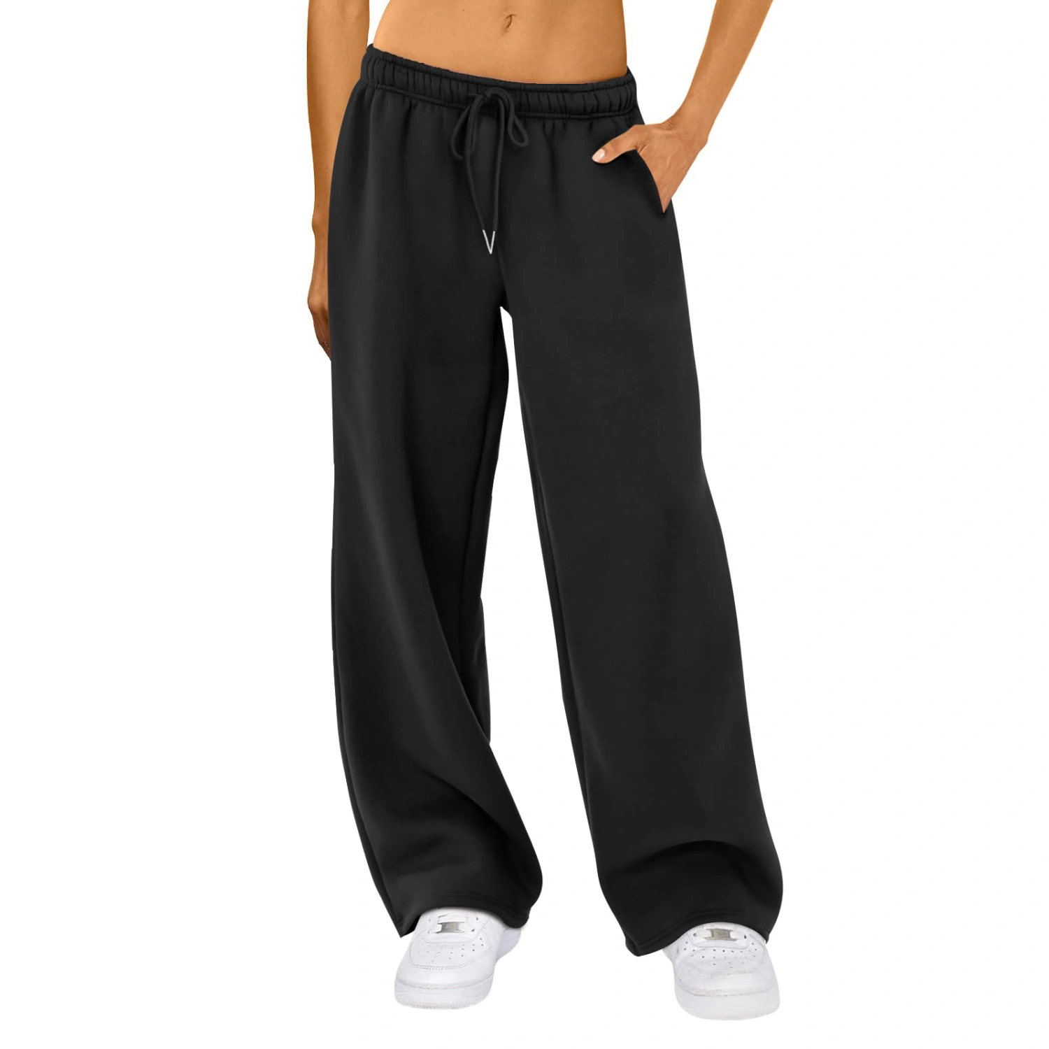 Women's Casual Joggers Sweatpants Solid Color Wide Leg Trousers 