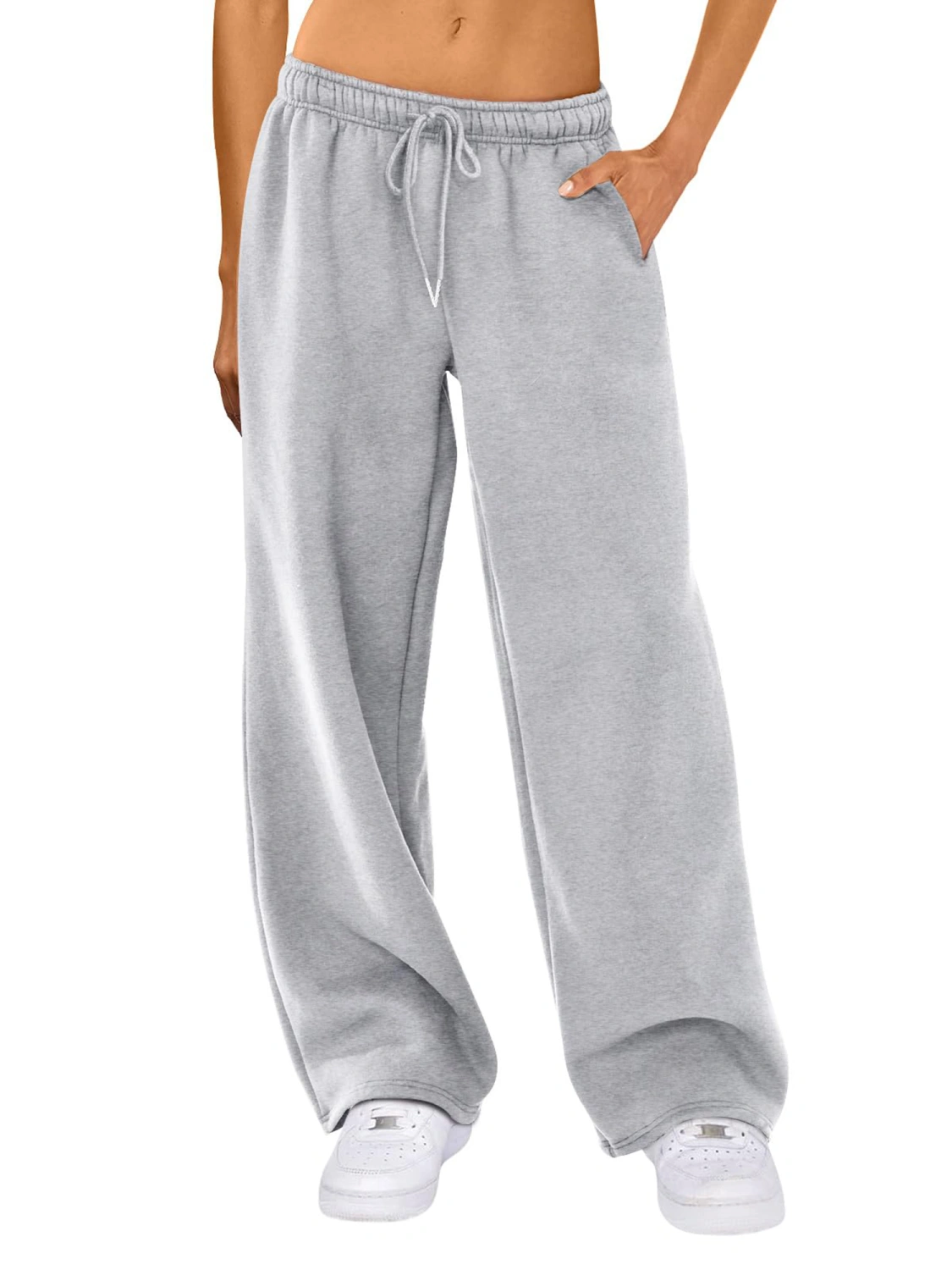 Women's Casual Joggers Sweatpants Solid Color Wide Leg Trousers 