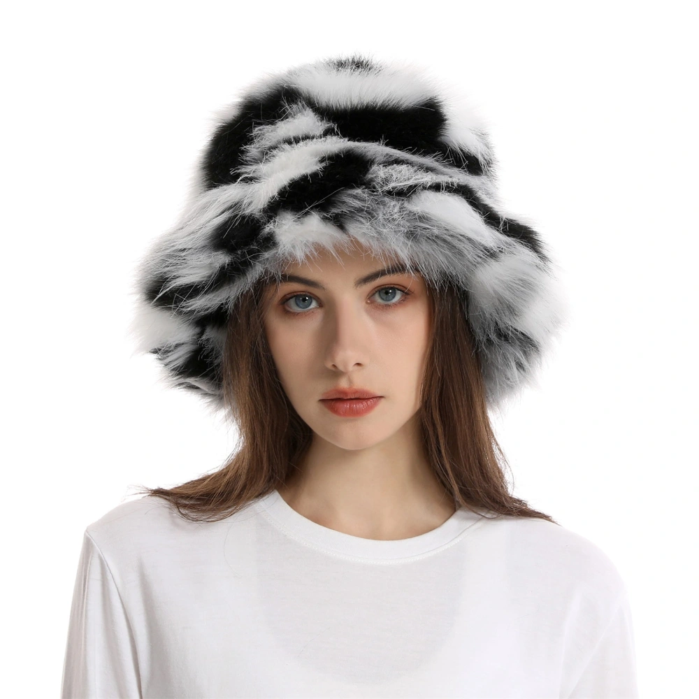 Women Bucket Hat Fuzzy Multicolor Fisherman Cap Cute Plush Hat 