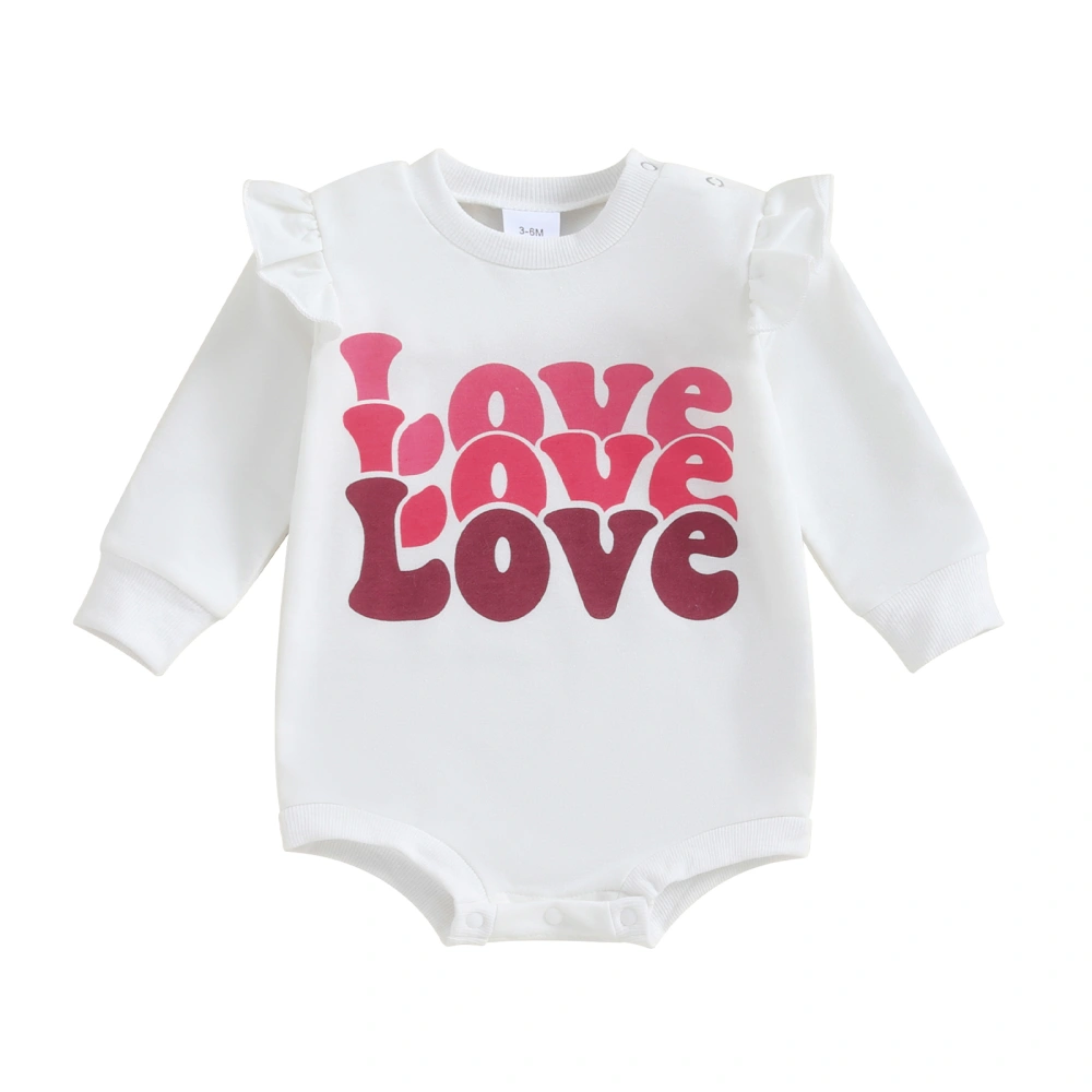 Baby Girls Romper, Long Sleeve Crew Neck Heart Print Fall Bodysuit