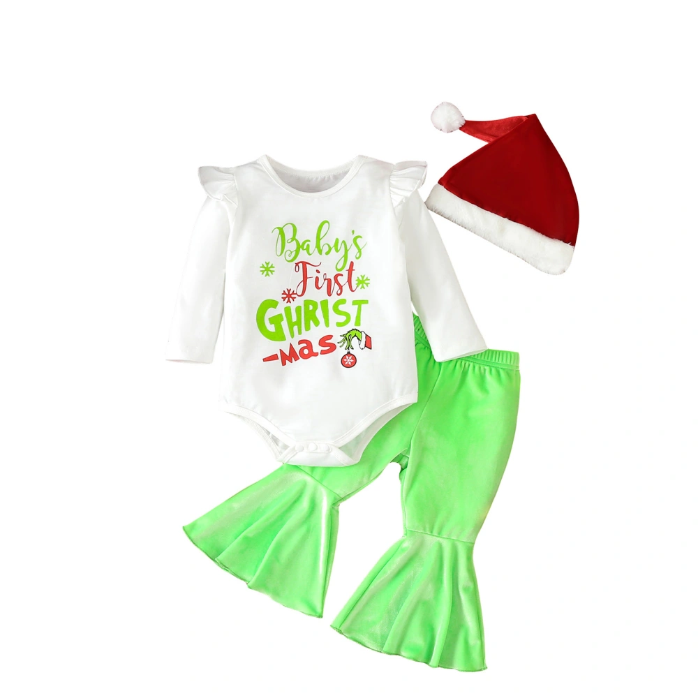 Baby Girls 3 Piece Outfits Christmas Romper and Flared Pants Santa Hat