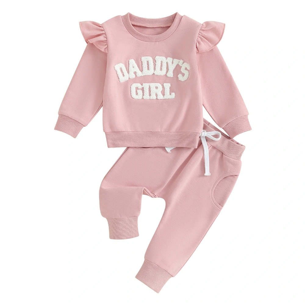 Baby Girl 2Pcs Fall Outfits Letter Embroidery Ruffle Sweatshirt+Pants