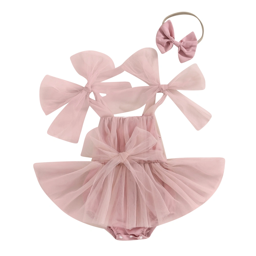 Baby Girls Rompers Dress Tulle Skirt Hem Jumpsuits with Headband