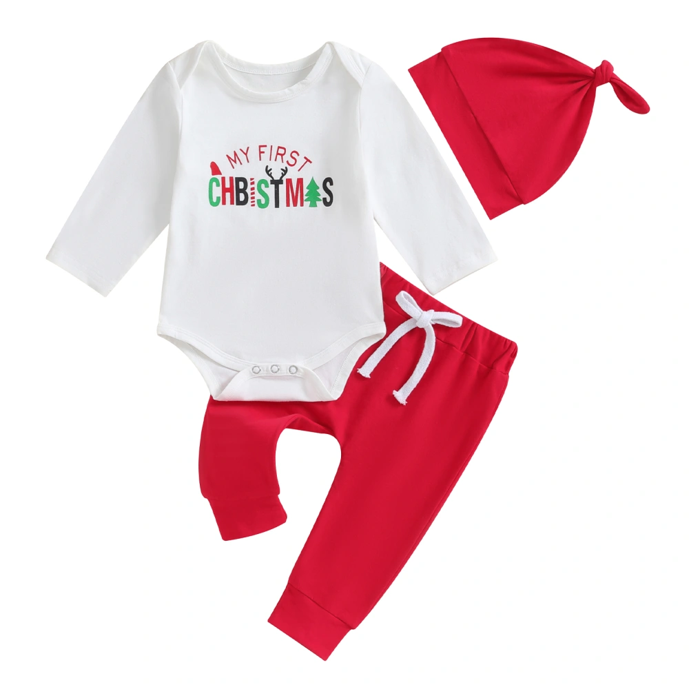 Baby Christmas Clothes Letter Print Long Sleeve Romper Pants Hat