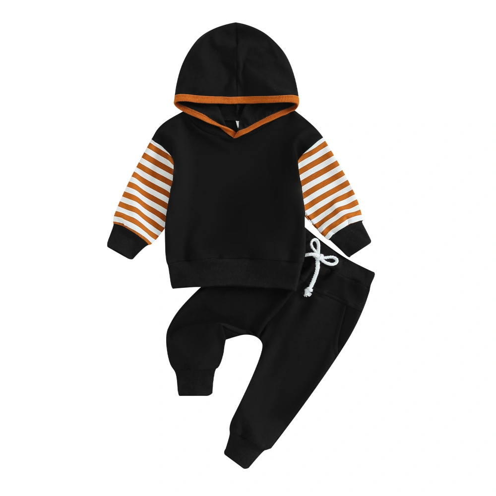 Baby Boys Pants Set, Long Sleeve Hooded Striped Hoodie Sweatpants