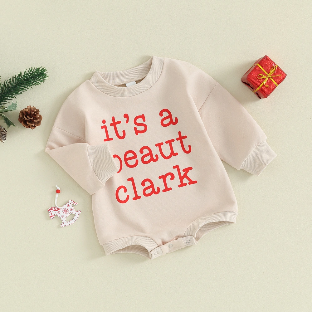 Baby Girls Christmas Romper Long Sleeve Letters Print Bodysuit