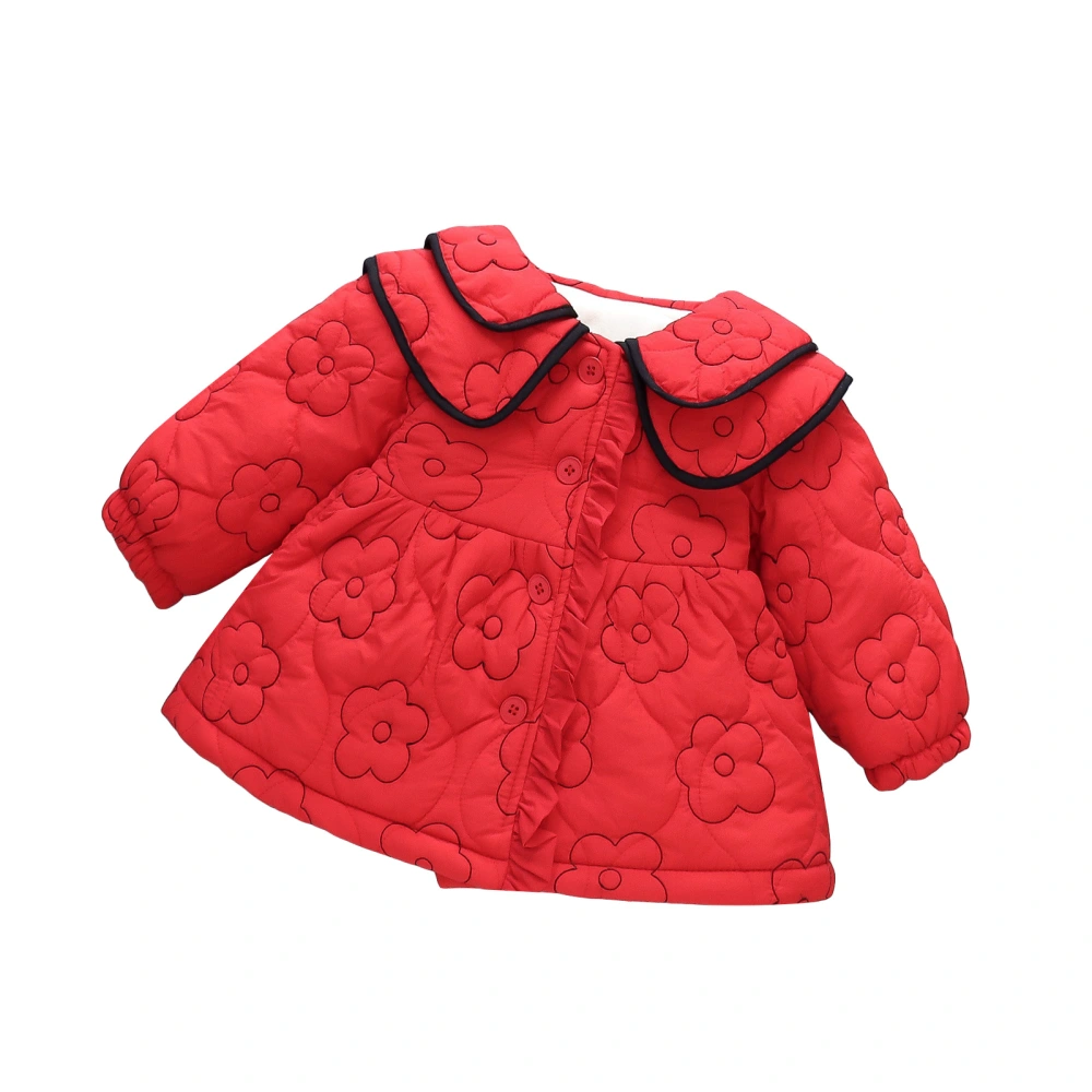 Girls Winter Long Sleeve Double Doll Collar Floral Puffer Jacket