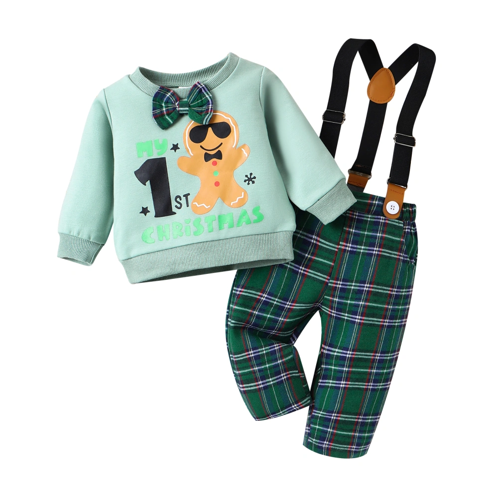 Baby Boys 2Pcs Gentleman Outfits Sweatshirt + Plaid Suspender Pants