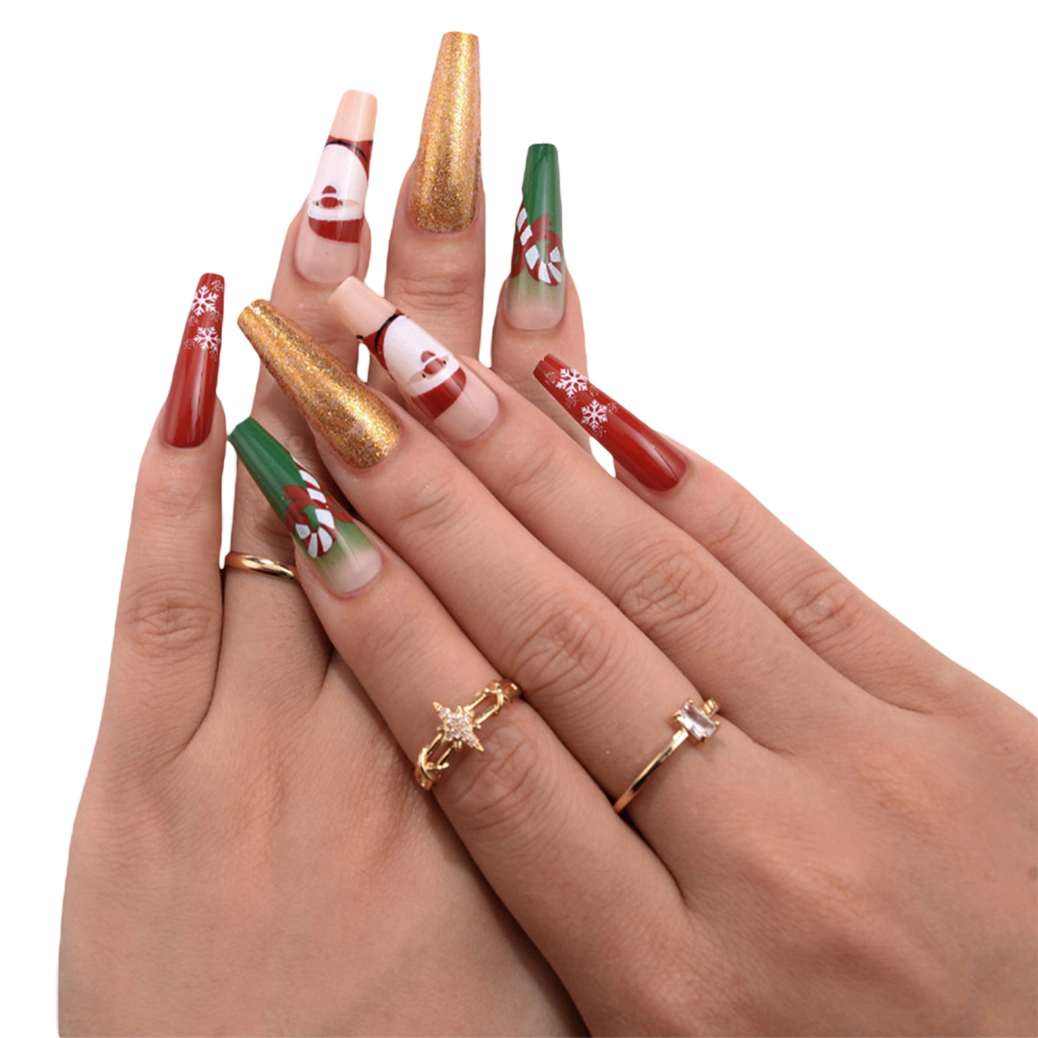 Christmas Press on Nails 24Pcs Long Fake Nails with Candy Cane Design