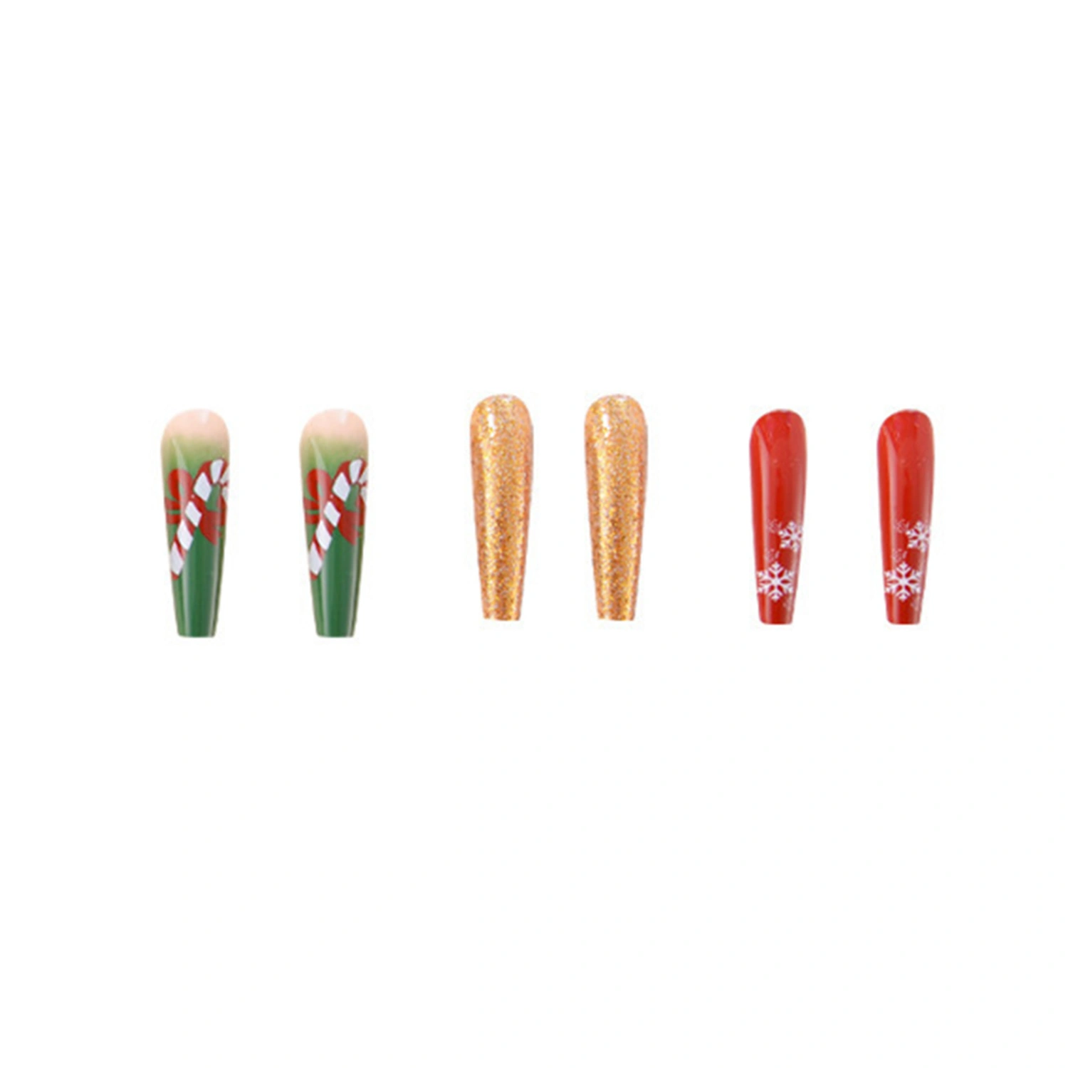 Christmas Press on Nails 24Pcs Long Fake Nails with Candy Cane Design