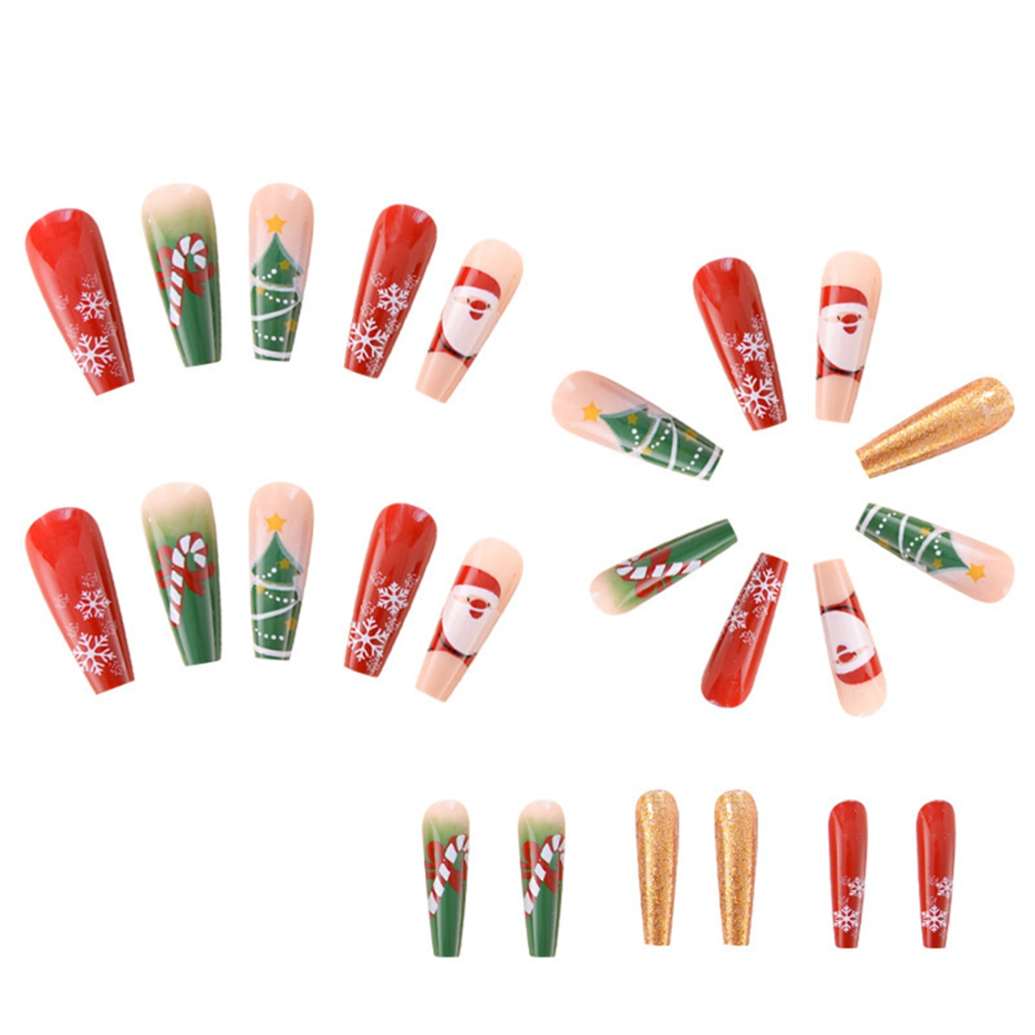 Christmas Press on Nails 24Pcs Long Fake Nails with Candy Cane Design