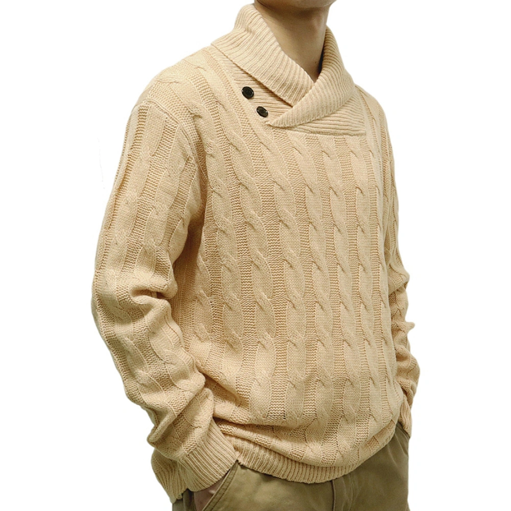 Men Warm Cable Sweater Lightweight Solid Color Shawl Collar Jumper 