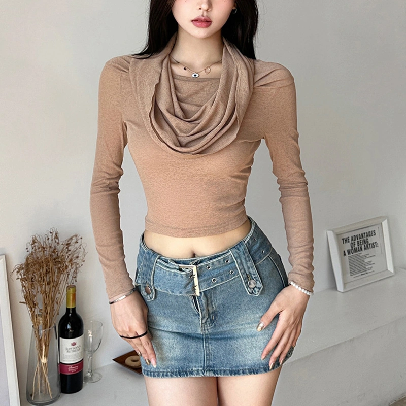 Women's Summer Long Sleeve Off Shoulder Solid Color Slim T-shirt