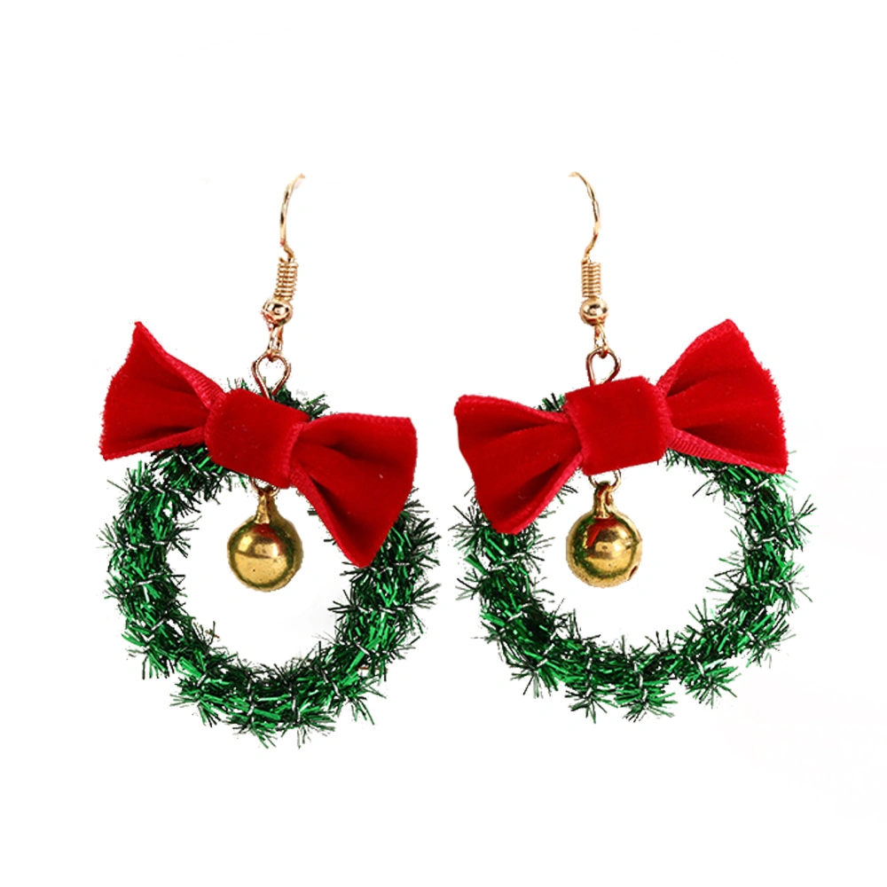 Christmas Bell Earrings, Elegant Wreath Bow Dangle Earrings Gift