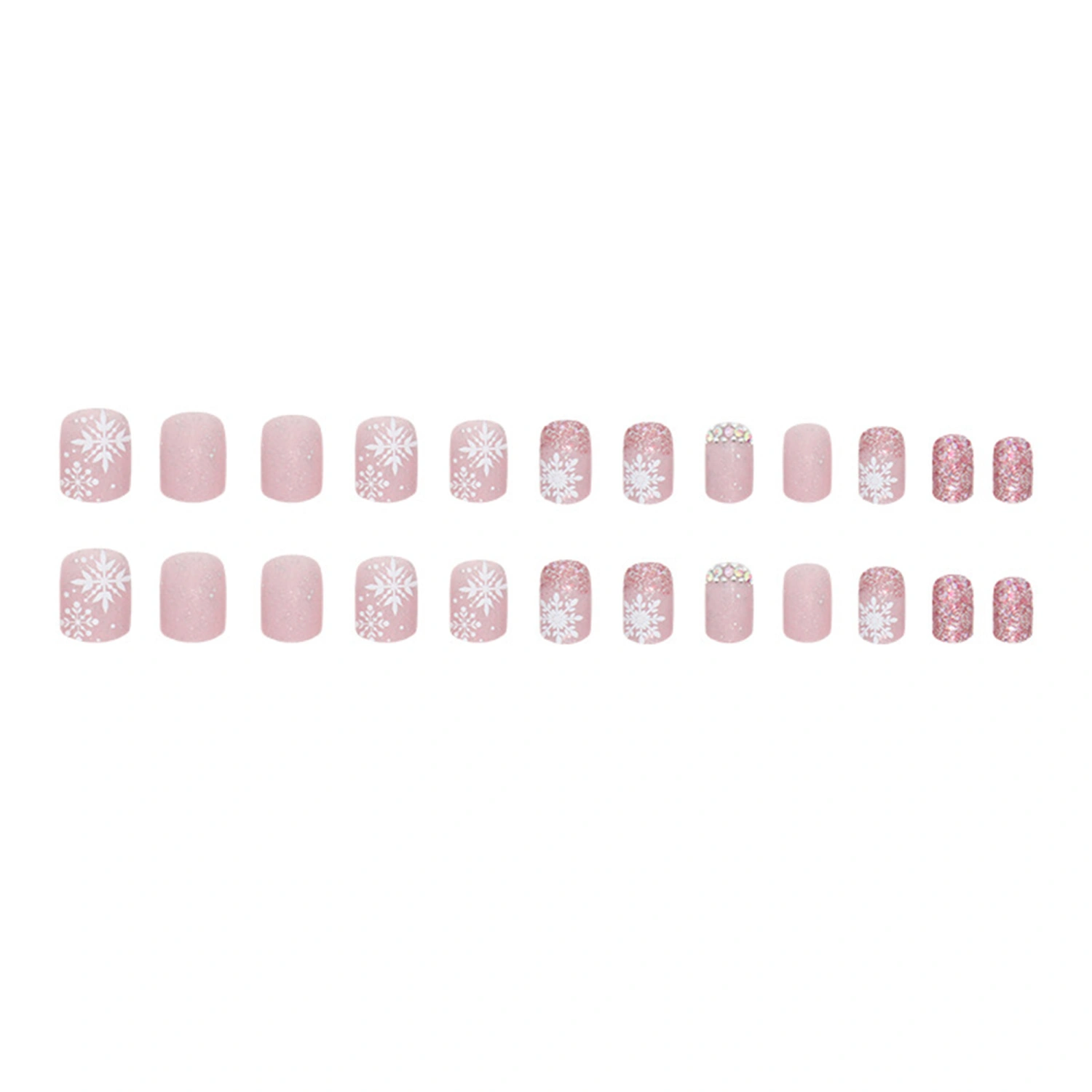 Christmas Press on Nails 24Pcs Short Fake Nails with Snowflake Design