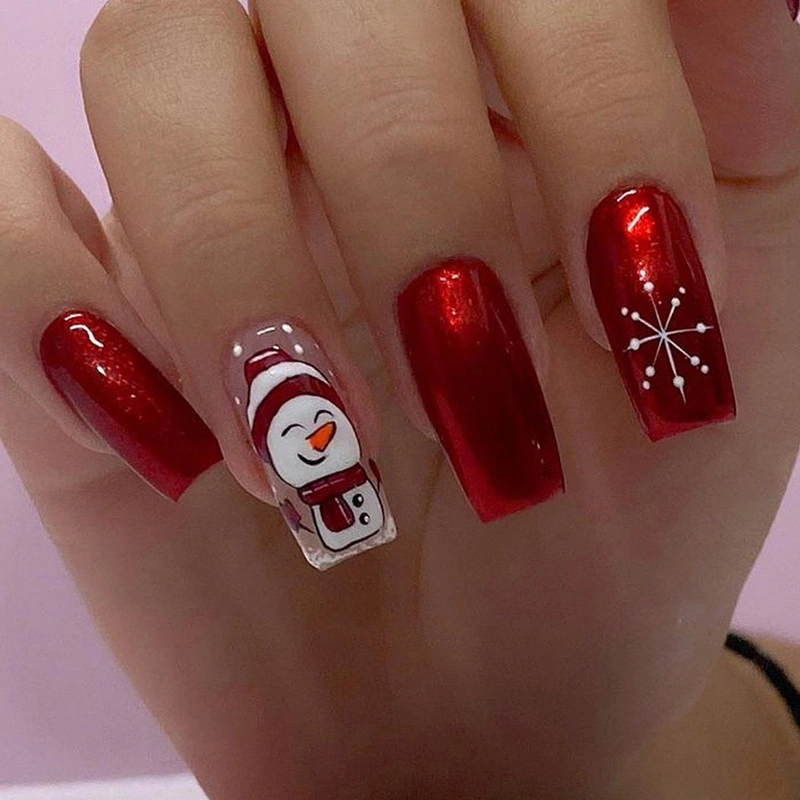 Christmas Press on Nails 24Pcs Snowman Medium Fake Square Nails