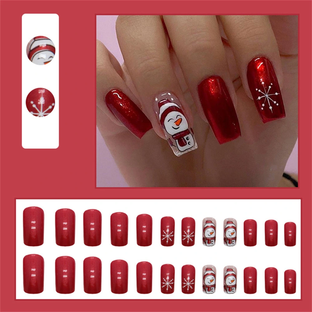 Christmas Press on Nails 24Pcs Snowman Medium Fake Square Nails