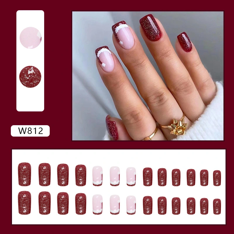 Christmas Press on Nails 24Pcs Glue On Nails with Santa Hat Design