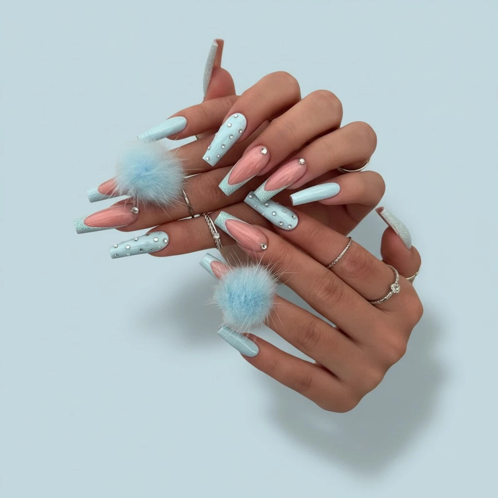 Halloween Press on Nails 24Pcs Long Fake Nails with Rhinestone Design