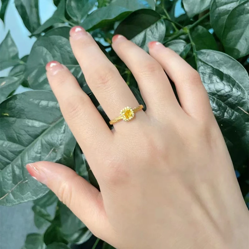 Same Style Small Sugar Cube Yellow Diamond Ring For Women