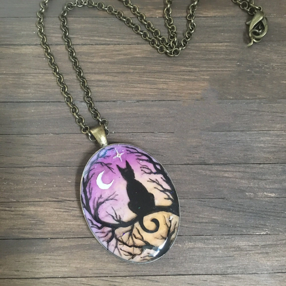 Antique Starry Cat Resin Pendant