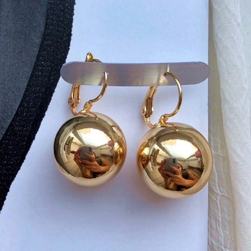 Gold Silver Plated Earrings Fashion Jewelry Big Round Ball Pendant Earrings for Women Gifts Wedding Accessory