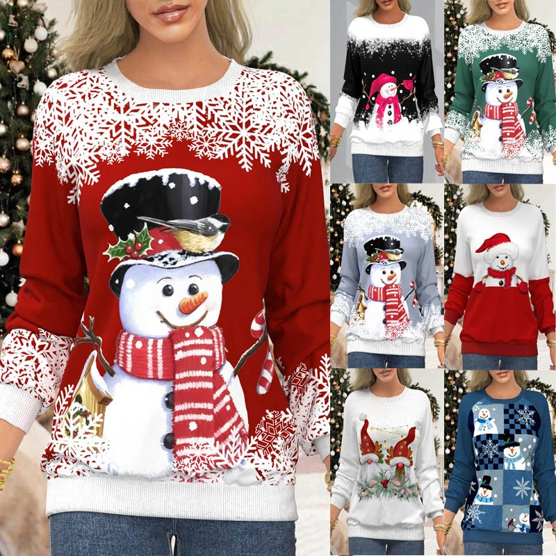 Women's Pullover Top Snowflake Snowman Print Casual Sports 3D Print Active Streetwear Blouse